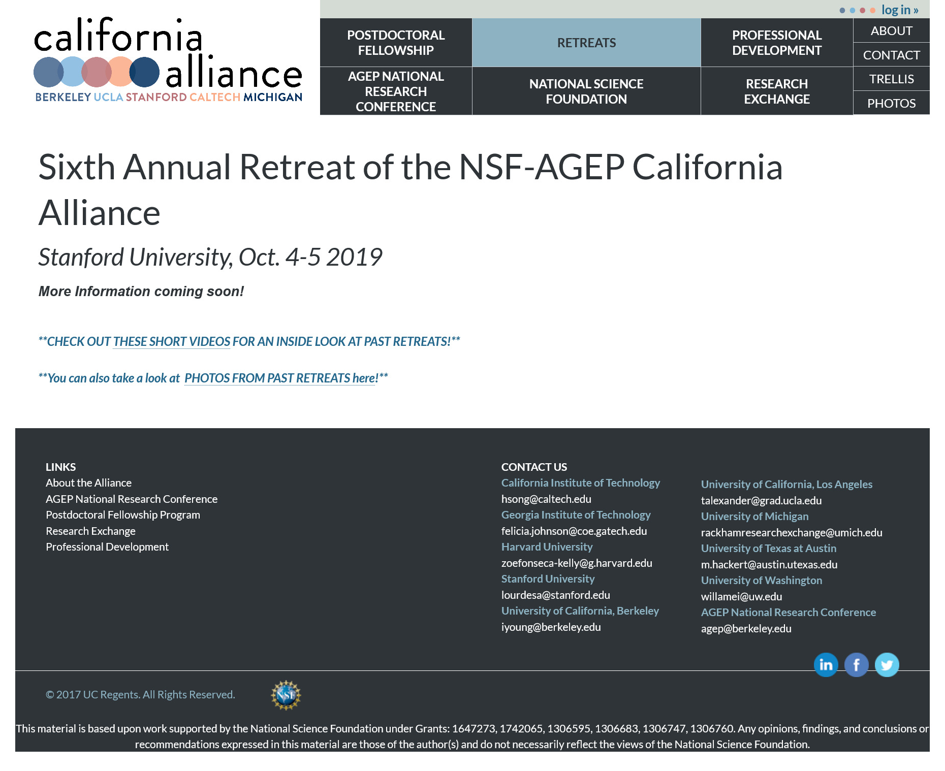 Image is a screen capture of California Alliance.org Retreat Page for archival purposes. Image includes copy from the about page and time based announcements that are now outdated.
