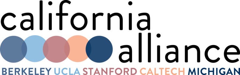 The five color dot logo for the California Alliance repeated to make a square on a white background. Each color represents an alliance university member (from left to right): UC Berkeley, UCLA, Stanford, Caltech, and Michigan.